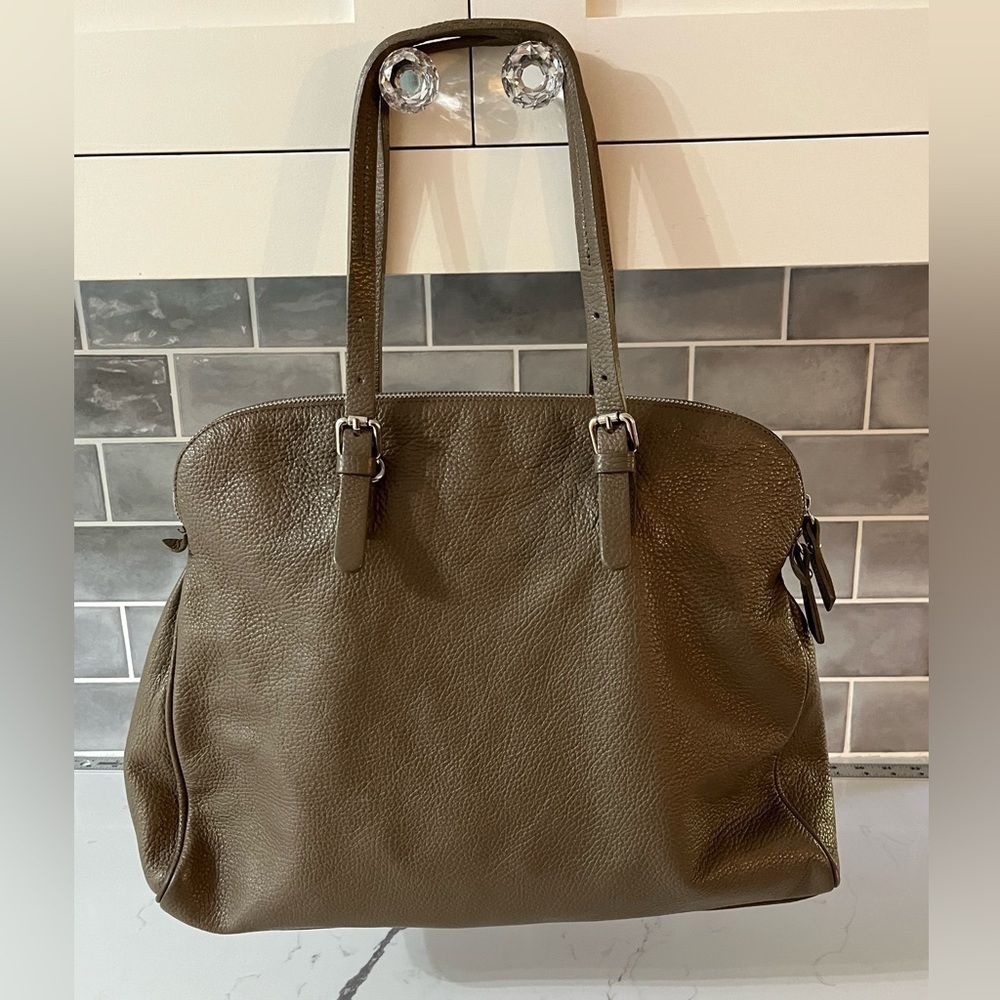 Valentina Italia Olive Pebbled Leather Shoulder Tote Bag Contemporary Minimalist - Picture 3 of 14